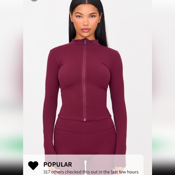 SET: Deep burgundy sculpt flare yoga pants, basic sculpt jacket PLT - Picture 3 of 4